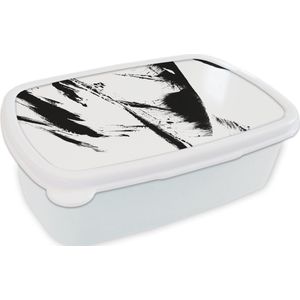 Broodtrommel Wit - Lunchbox - Brooddoos - Verf - Zwart - Abstract - 18x12x6 cm - Volwassenen