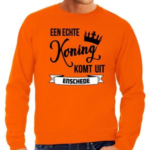 Bellatio Decorations Oranje Koningsdag sweater - echte Koning komt uit Enschede - heren - trui XL