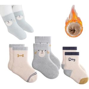 3-pack baby- en kindersokken van katoen met dierenmotief en warme enkelsokken voor peuters. Warme dikke wintersokken voor meisjes en jongens - Geschikt voor kinderen van 1 tot 3 jaar.