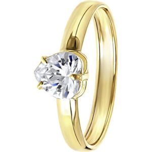 Lucardi Dames Ring met hartvormige zirkonia - Ring - Cadeau - 9 Karaat - Geelgoud