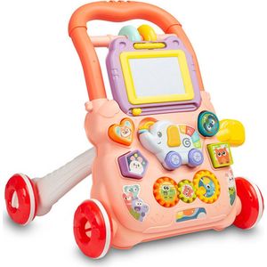 Educatief looptrainer met geluiden & tekenbord Pink