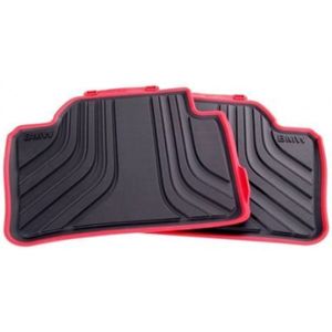 Rubberen Automatten Achterzijde (2e Zitrij) voor BMW 2 Serie Gran Tourer (F46 & LCI) - Tweedelig - Slijtvast - Precieze Pasvorm - Zwart-Rood - Thermoplastische Elastomeren