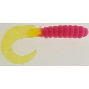 5x Twister enkel 7,5cm - 3 inch in de kleur pink with chartreuse tail