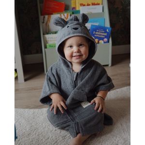Bobbé | Kinderbadjas met rits | Donker Grijs | Maat 5-6