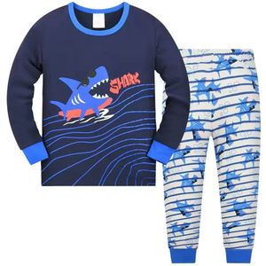 Kinderpyjama - Dieren Kinder Pyjamaset - Shark pyjama set met haai - Blauw / Wit - Polyester - 116 / 122 (7T)