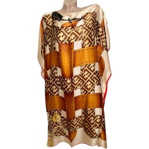 Kaftan -Tuniek - Jurk - Satijn van Viscose - Zijde Onesize 38-48 beige/bruin