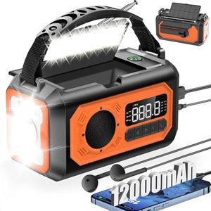Noodweerradio met 12000 mAh en Zonnepanelen – Hand Crank Radio met Oplaadmethoden, SOS Alarm en Zaklamp