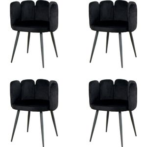 Nuvolix velvet eetkamerstoelen met armleuning set van 4 ""Seoul"" - stoel met armleuningen - eetkamerstoel - velvet stoel - zwart