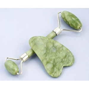 2 stuks natuurlijke jade steenschraper - massageset - multifunctionele massageroller met gezichtsschraaptablet - Groen