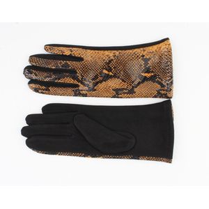Indini - Handschoenen - Winter - Handschoen - Snake print - Zwart - Okergeel - Winter