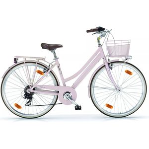 In And OutdoorMatch Damesfiets Jonatane - Stadsfiets 28 inch - Met 18 versnellingen - Fietsmand - Framemaat 46 cm - V-brakes en remgrepen - Roze