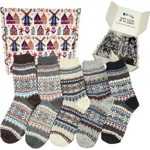 Tutti Footi - Warme Winter Sokken set Lune - 5 paar - maat 36-39 - Huissokken/Nordic Wandelsokken dames - Retro socks