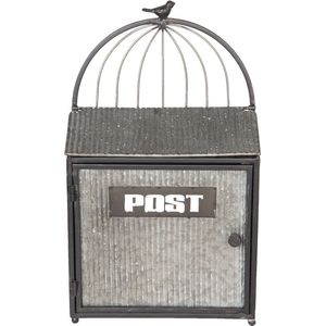 Clayre & Eef Brievenbus 29x12x48 cm Grijs Bruin Metaal Rechthoek Post Wandbrievenbus