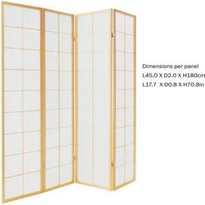 Fine Asianliving Japanse Kamerscherm B180xH180cm 4 Panelen Shoji Rijstpapier Naturel