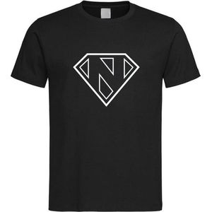 Zwart t-Shirt met letter N “ Superman “ Logo print Wit Size XXXXXL