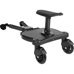 Hilfs Zitplank, buggy, board met zitting en opbergriem, opstapplank, aanhanger, rolplank voor kinderwagen, accessoires, pedaaladapter, universeel, zwart, tot 3-6 jaar, max. 25 kg