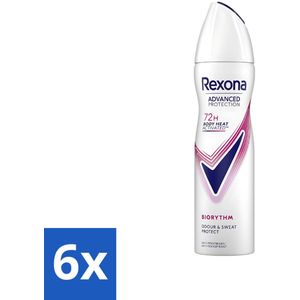 6 x Rexona Deodorant Spray Advanced Protection Ultra Dry Biorythm 150 ml - 72 Uur Bescherming - Anti-transpirant - Deodorant - Rexona - Biorythm