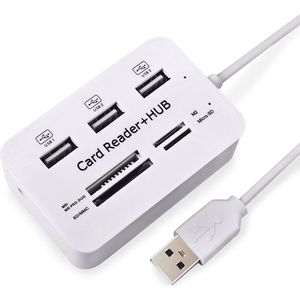 USB 2.0-geheugenkaartlezer + USB-hub (hoge snelheid)
