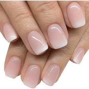 Pack of 24 False Nails Short Artificial Nails for Sticking Square Pink Nude Pink Colour Gradient White Full Cover False Nails Short for Women and Girls