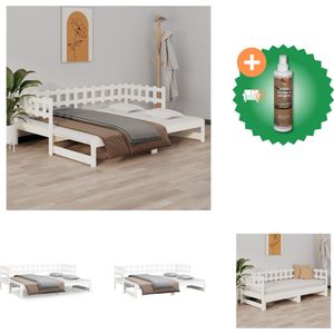 vidaXL Slaapbank uitschuifbaar 2x(80x200) cm massief grenenhout wit - Bed - Inclusief Houtreiniger en verfrisser
