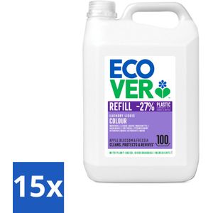 15 x Ecover - Vloeibaar wasmiddel - Color - Appelbloesem & Freesia - 5 liter - 100 wasbeurten - Ecover Vloeibaar Wasmiddel Color - Gekleurde Was - Vlekverwijdering - Kleurbeschermd - Plantaardig Wasmiddel