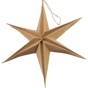 Stern Fabrik kerstster decoratie - bruin - 29 cm - eco - papier - 6 punten - hangend