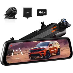 Wolfbox G930 4K Gps 64gb Mirror dashcam - Parkeermodus - 10,0 inch touchscreen Lcd - 4K + Full HD resolutie - Gps ontvanger - 64gb Micro SD kaart - Spiegel dashcam en digitale binnenspiegel