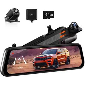 Wolfbox G930 4K GPS 64gb Mirror dashcam - Parkeermodus - 10,0 inch touchscreen LCD - 4K + FullHD resolutie - GPS ontvanger - 64gb Micro SD kaart - Spiegel dashcam en digitale binnenspiegel in één