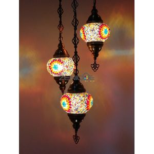 Turkse Lamp - Hanglamp - Mozaïek Lamp - Marokkaanse Lamp - Oosters Lamp - ZENIQUE - Authentiek - Handgemaakt - Kroonluchter - Multicolour ster - 3 bollen
