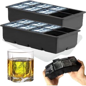 Grote ijsblokjesvorm, 2 stuks, siliconen, geurloos, stapelbaar en vaatwasmachinebestendig, voor bier, whisky, cocktail en babysnack, inclusief zwart