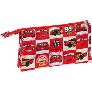 Pennenetui met 3 vakken Cars Let's race Rood Wit (22 x 12 x 3 cm)