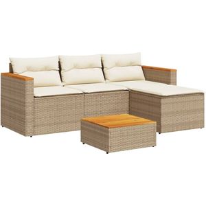 vidaXL - 3-delige - Loungeset - met - kussens - poly - rattan - beige