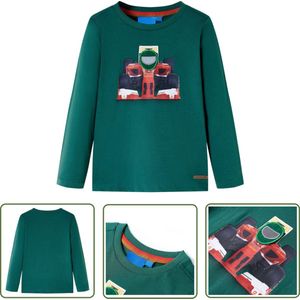 vidaXL Langmouwig Hemd - Kinderhemd - Kindershirt met lange mouwen 92 groen - Jongensshirt - Meisje Shirt - Raceauto Print