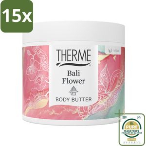 15 x Therme - Bali Flower - Bodybutter - Hydraterend - Verzorgend - 225gr - Grootverpakking - Bodybutter - Hydratatie - Huidverzorging - Bloemige Geur - Orchidee