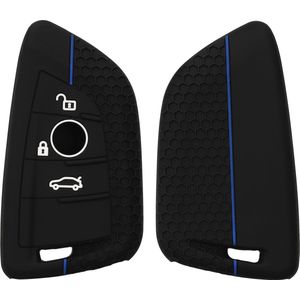 kwmobile autosleutel hoesje geschikt voor BMW 3-knops Smart Key autosleutel hoes - Siliconen autosleutel behuizing - Auto sleutel case met honingraat - Sleuteletui in zwart / blauw