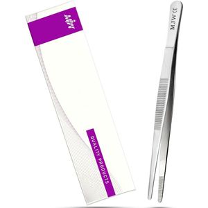 Roestvrijstalen Keukenpincet 14 cm - Stompe en Gekartelde Punt voor Perfect Garneren en Bakken