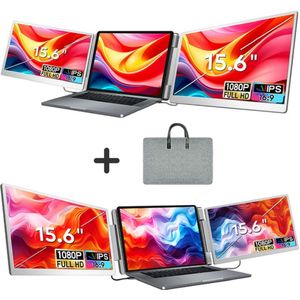 Gabrys® Ultra Triple Portable Monitor - geschikt voor 15,6"" Tri-Screen - Full HD - Inclusief Beschermhoes en Kabels - Laptop Scherm Uitbreider - Draagbare Monitor - 2 jaar garantie