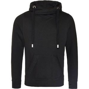 Cross Neck Hoodie  Unisex  Normal fit Black Zwart maat XXL