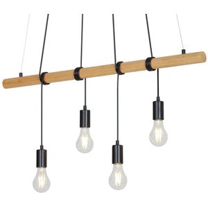 Briloner Leuchten BAR Hanglamp - 4 lichts - Hout/Metaal - 3x E27 - Zwart