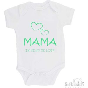 100% katoenen Romper ""Mama, ik vind je lief"" Unisex Katoen Wit/mint Maat 62/68