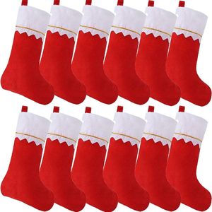 Kerst Kousen Set van 12 Stuks - 14 Inch - Vilt - Wit en Rood - Voor Kinderen - Goodie Tassen - Kerst Decoraties - Kerstboom Ornament - Familie Vakantie Party