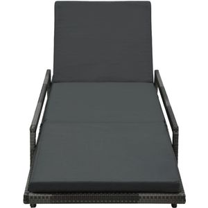 vidaXL Ligbed met kussen - Poly Rattan - Grijs Ligbed - Lounge Stoel - Tuinset - Buitendrank - Relaxstoel