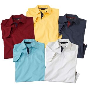 ATLAS FOR MEN - Set van 5 katoenen polo's - Heren - Verkrijgbaar in grote maten - XL