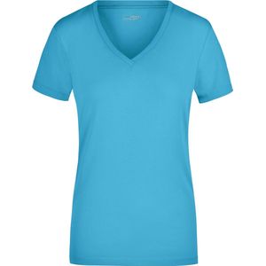 Turquoise dames stretch t-shirt met V-hals S