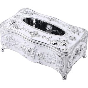 Tissue Box Square Plastic with Lace Floral Pattern Cosmetic Cloth Box Tissue Dispenser - Silver