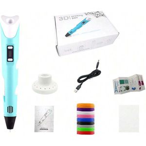 S&E 3D Pen Set – Inclusief 9 Kleuren PLA Filament, Penhouder & Tekensjablonen - Blauw