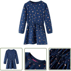 vidaXL Blauwe Jurk - Kinderjurk - Kinderjurk met lange mouwen 140 marineblauw - Meisjesjurk - Kindermode - Zomerjurkje