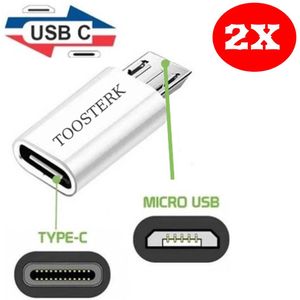 2x Adapter | Micro USB Mannelijk naar USB Type-C Vrouwelijk | Oplaadadapter Type-C naar Micro USB - Wit