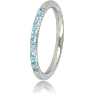 Fijne aanschuifring zilver met blauwe steentjes - Smalle en fijne ring met blauwe zirkonia steentjes - Met luxe cadeauverpakking