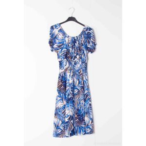 Dames jurk Dieke-bladerenmotief-blauw wit bruin-M/L-strandjurk